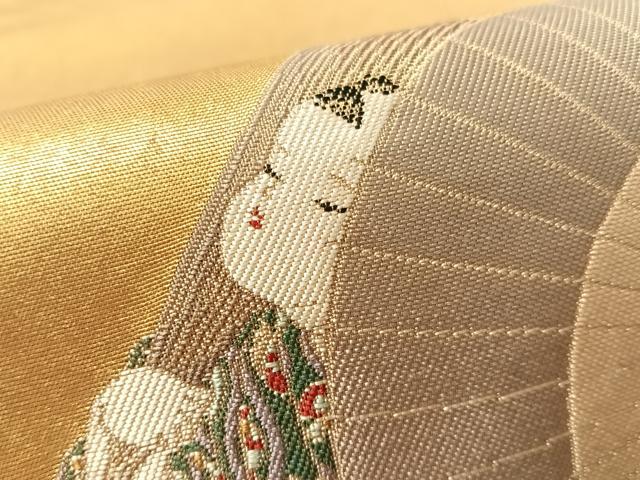 平和屋本店●西陣 長嶋成織物 ながしま帯 加賀友禅の巨匠 初代 由水十久 太鼓柄袋帯 瀞金錦 唐子遊び 本金箔 瀞金錦 正絹 逸品 CABL6208vp