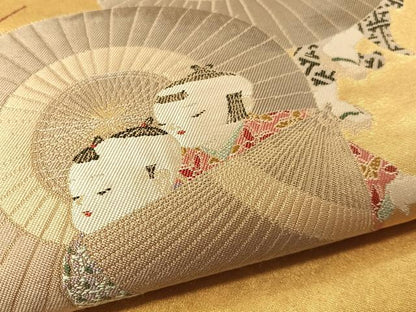 平和屋本店●西陣 長嶋成織物 ながしま帯 加賀友禅の巨匠 初代 由水十久 太鼓柄袋帯 瀞金錦 唐子遊び 本金箔 瀞金錦 正絹 逸品 CABL6208vp