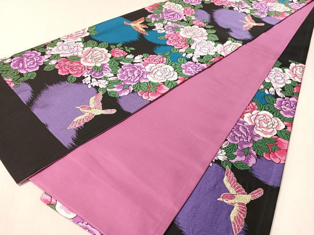 平和屋着物●六通柄袋帯　唐織　瑞鳥バラ園　黒地　金糸　正絹　逸品　未使用　CABL6212vp