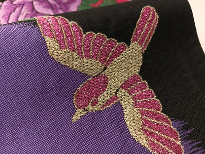 平和屋着物●六通柄袋帯　唐織　瑞鳥バラ園　黒地　金糸　正絹　逸品　未使用　CABL6212vp