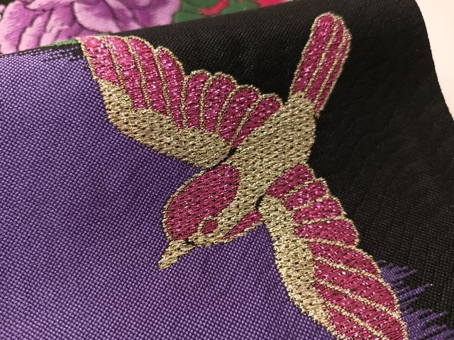 平和屋着物●六通柄袋帯　唐織　瑞鳥バラ園　黒地　金糸　正絹　逸品　未使用　CABL6212vp