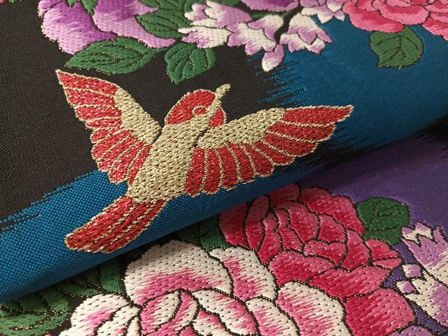 平和屋着物●六通柄袋帯　唐織　瑞鳥バラ園　黒地　金糸　正絹　逸品　未使用　CABL6212vp