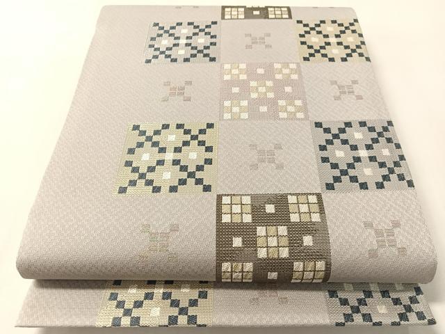 平和屋着物●六通柄袋帯　市松吉祥文　金糸　正絹　逸品　CABL6213vp
