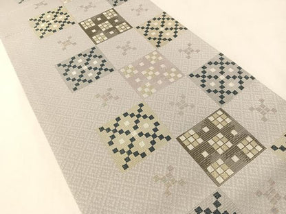 平和屋着物●六通柄袋帯　市松吉祥文　金糸　正絹　逸品　CABL6213vp