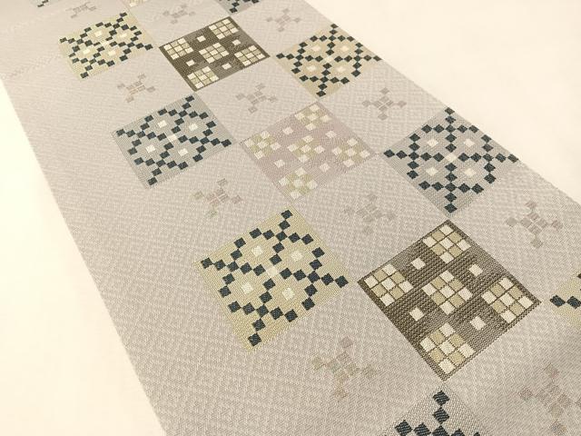 平和屋着物●六通柄袋帯　市松吉祥文　金糸　正絹　逸品　CABL6213vp
