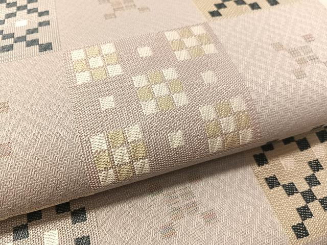 平和屋着物●六通柄袋帯　市松吉祥文　金糸　正絹　逸品　CABL6213vp