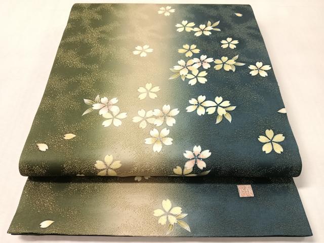平和屋着物●十日町友禅作家　あらい義風　六通柄袋帯　舞桜　金通し地　正絹　逸品　CABL6218vp