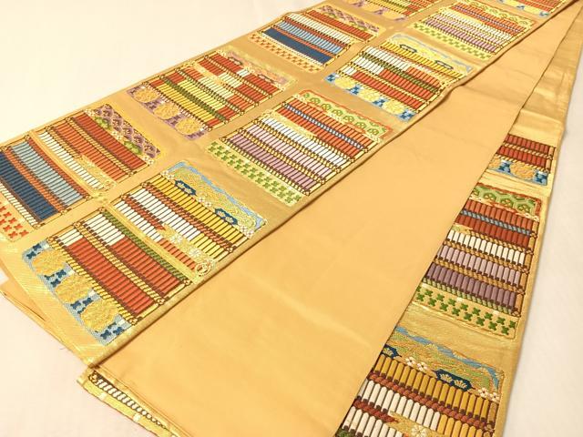 平和屋着物●六通柄袋帯　唐織　鎧縅　金糸　正絹　逸品　CABL6219vp