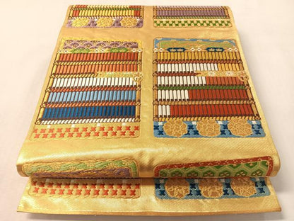 平和屋着物●六通柄袋帯　唐織　鎧縅　金糸　正絹　逸品　CABL6219vp