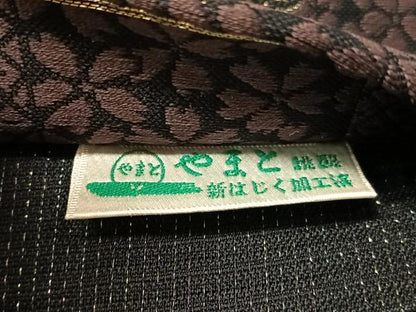 平和屋着物▽両面　六通柄袋帯　スリーシーズン　春夏秋　唐織　市松蔦の葉文　黒地　金糸　やまと誂製　正絹　逸品　CABL6226vp