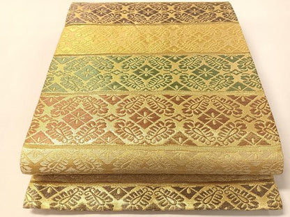 平和屋着物▽六通柄袋帯　スリーシーズン　春夏秋　横段花文　金銀糸　正絹　逸品　CABL6237vp