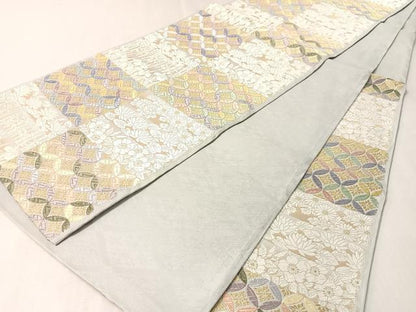 平和屋着物●六通柄袋帯　唐織　市松七宝花文　金糸　正絹　逸品　CABL6239vp