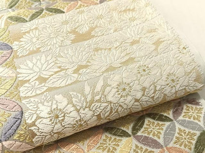 平和屋着物●六通柄袋帯　唐織　市松七宝花文　金糸　正絹　逸品　CABL6239vp