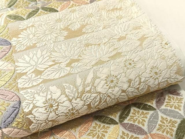 平和屋着物●六通柄袋帯　唐織　市松七宝花文　金糸　正絹　逸品　CABL6239vp