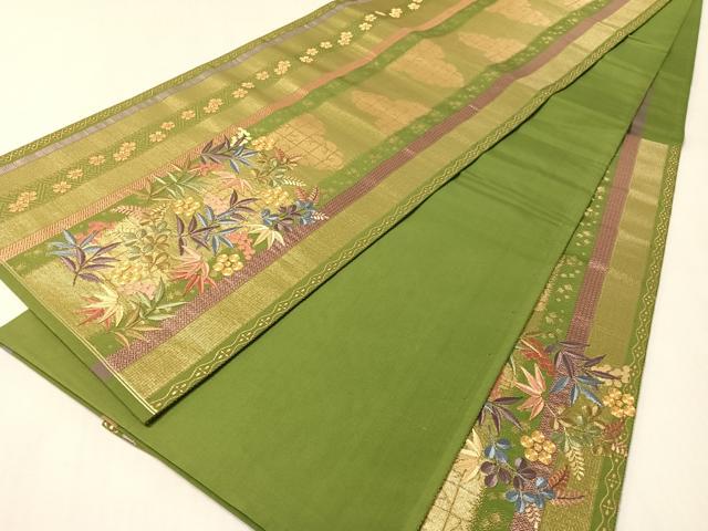 平和屋着物●西陣　京の名門　じゅらく謹製　六通柄袋帯　駒刺繍　葡萄笹花間道　金糸　正絹　逸品　未使用　CABL6246vp