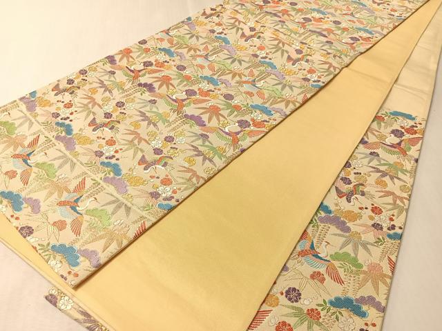 平和屋着物●六通柄袋帯　紹巴　飛鶴松竹梅　金通し地　正絹　逸品　CABL6248vp