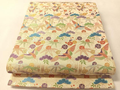 平和屋着物●六通柄袋帯　紹巴　飛鶴松竹梅　金通し地　正絹　逸品　CABL6248vp