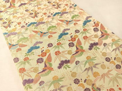 平和屋着物●六通柄袋帯　紹巴　飛鶴松竹梅　金通し地　正絹　逸品　CABL6248vp
