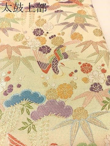平和屋着物●六通柄袋帯　紹巴　飛鶴松竹梅　金通し地　正絹　逸品　CABL6248vp