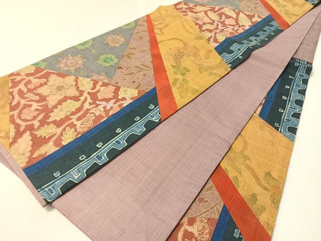 平和屋着物●六通柄袋帯　紬地　切嵌　ろうけつ染　更紗唐草文　正絹　逸品　未使用　CABL6251vp