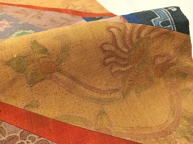 平和屋着物●六通柄袋帯　紬地　切嵌　ろうけつ染　更紗唐草文　正絹　逸品　未使用　CABL6251vp