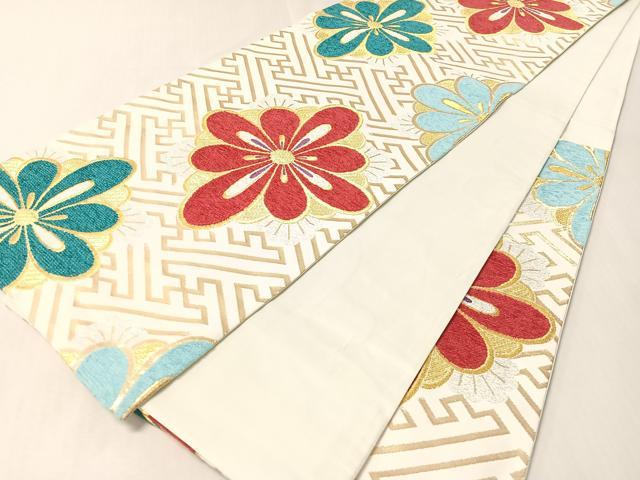平和屋着物●六通柄袋帯　モール　菱花文　金銀糸　正絹　逸品　CABL6253vp