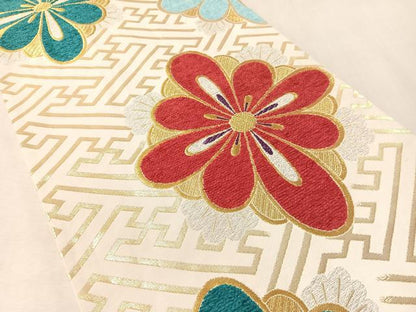 平和屋着物●六通柄袋帯　モール　菱花文　金銀糸　正絹　逸品　CABL6253vp