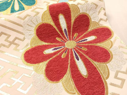 平和屋着物●六通柄袋帯　モール　菱花文　金銀糸　正絹　逸品　CABL6253vp