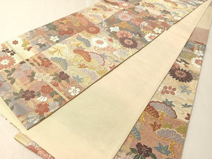 平和屋着物●六通柄袋帯　唐織　松萄桜　金糸　正絹　逸品　CABL6256vp