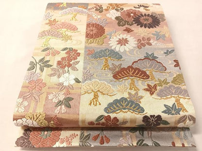 平和屋着物●六通柄袋帯　唐織　松萄桜　金糸　正絹　逸品　CABL6256vp