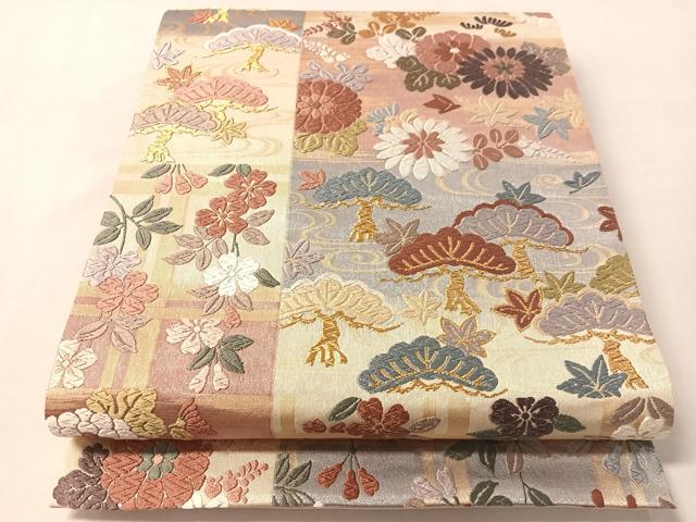 平和屋着物●六通柄袋帯　唐織　松萄桜　金糸　正絹　逸品　CABL6256vp