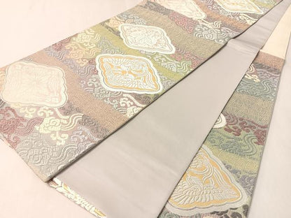 平和屋着物●六通柄袋帯　唐織　双鳥桐花菱文　金銀糸　正絹　逸品　CABL6257vp