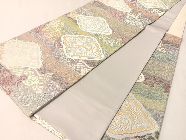 平和屋着物●六通柄袋帯　唐織　双鳥桐花菱文　金銀糸　正絹　逸品　CABL6257vp