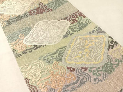 平和屋着物●六通柄袋帯　唐織　双鳥桐花菱文　金銀糸　正絹　逸品　CABL6257vp