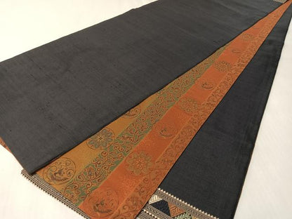 平和屋着物●両面　太鼓柄袋帯　紬地　横段吉祥文　正絹　逸品　CABL6268vp