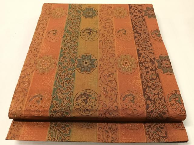 平和屋着物●両面　太鼓柄袋帯　紬地　横段吉祥文　正絹　逸品　CABL6268vp