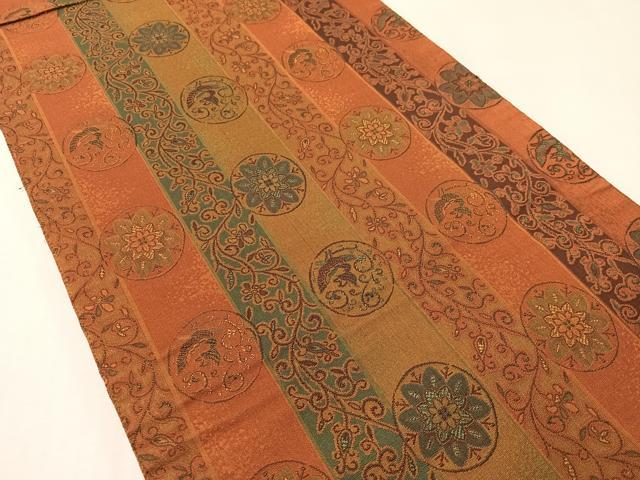 平和屋着物●両面　太鼓柄袋帯　紬地　横段吉祥文　正絹　逸品　CABL6268vp