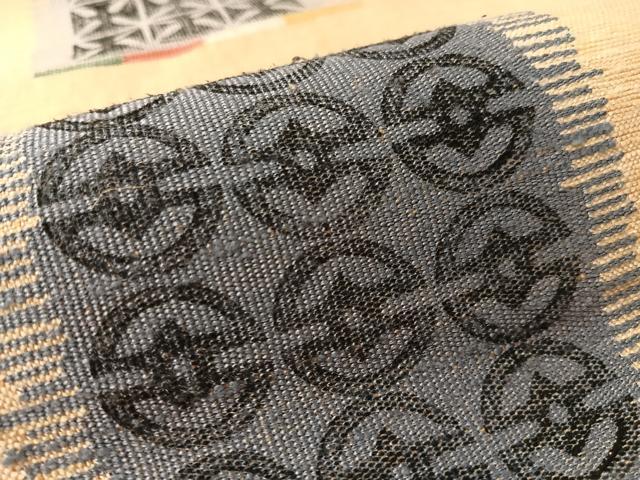 平和屋着物●両面 六通柄袋帯 紬地 幾何学間道 正絹 逸品 未使用 CABL6272vp