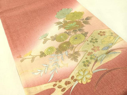 平和屋着物●太鼓柄袋帯 紬地 松皮菱花文 金彩 銀通し地 正絹 逸品 CABL6277vp