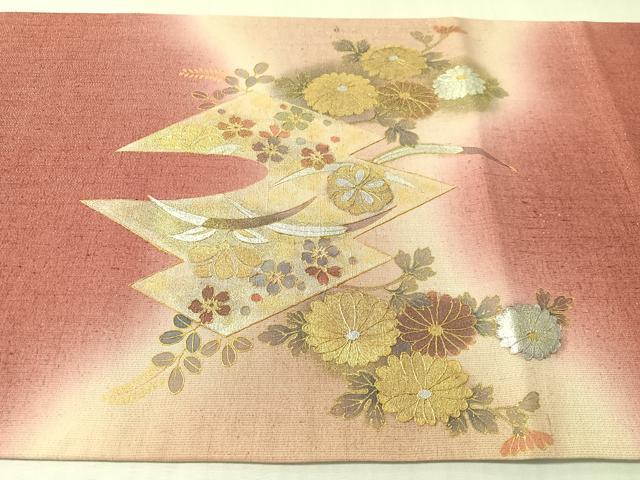 平和屋着物●太鼓柄袋帯 紬地 松皮菱花文 金彩 銀通し地 正絹 逸品 CABL6277vp