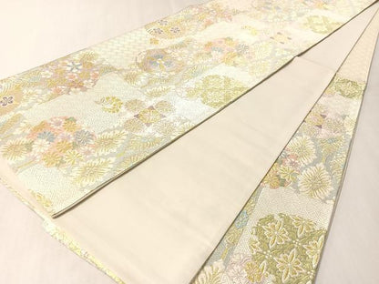 平和屋着物●六通柄袋帯　唐織　市松雪輪花文　金銀糸　正絹　逸品　CABL6280vp