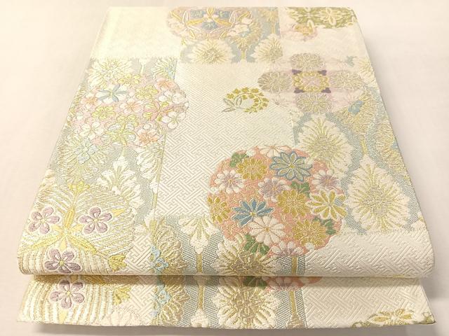 平和屋着物●六通柄袋帯　唐織　市松雪輪花文　金銀糸　正絹　逸品　CABL6280vp
