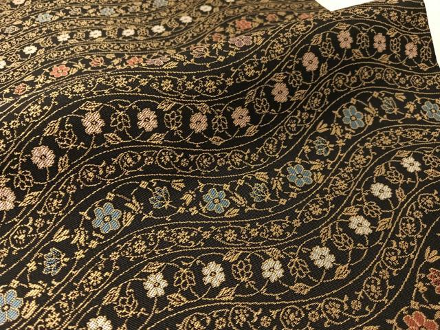 平和屋着物●全通柄袋帯 紹巴 よろけ縞花文 黒地 正絹 逸品 未使用 CABL6281vp