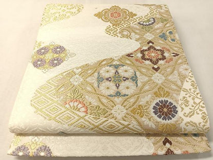 平和屋着物●六通柄袋帯　唐織　吉祥花文　金糸　正絹　逸品　CABL6282vp