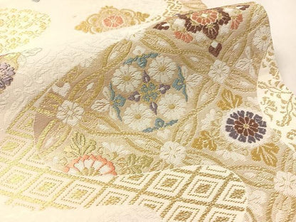 平和屋着物●六通柄袋帯　唐織　吉祥花文　金糸　正絹　逸品　CABL6282vp