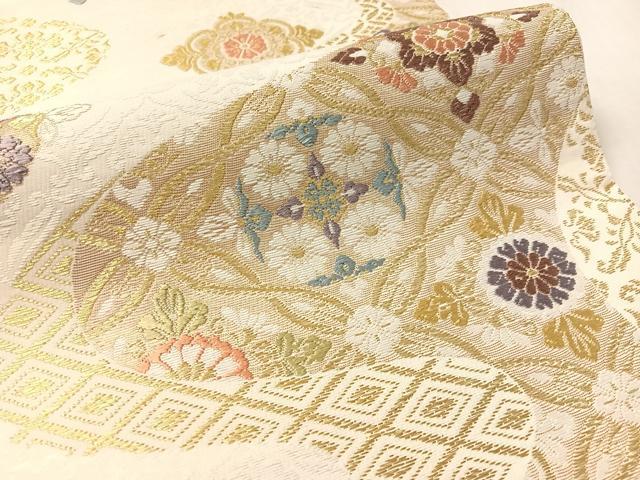平和屋着物●六通柄袋帯　唐織　吉祥花文　金糸　正絹　逸品　CABL6282vp