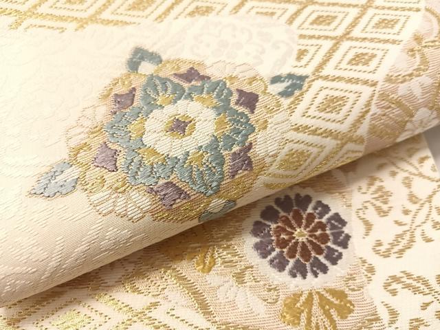 平和屋着物●六通柄袋帯　唐織　吉祥花文　金糸　正絹　逸品　CABL6282vp