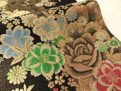 平和屋着物●六通柄袋帯 舞花文 黒地 金銀糸 正絹 逸品 CABL6285vp