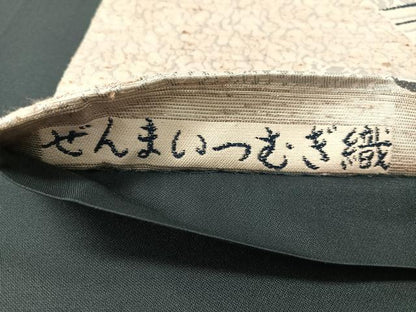 平和屋着物●六通柄袋帯　ぜんまいつむぎ織　藍染苑　立波色紙文　銀糸　正絹　逸品　CABL6288vp
