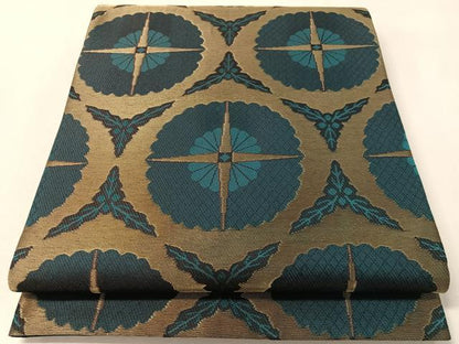 平和屋着物●両面 全通柄袋帯 幾何学文様 金糸 正絹 逸品 未使用 CABL6293vp